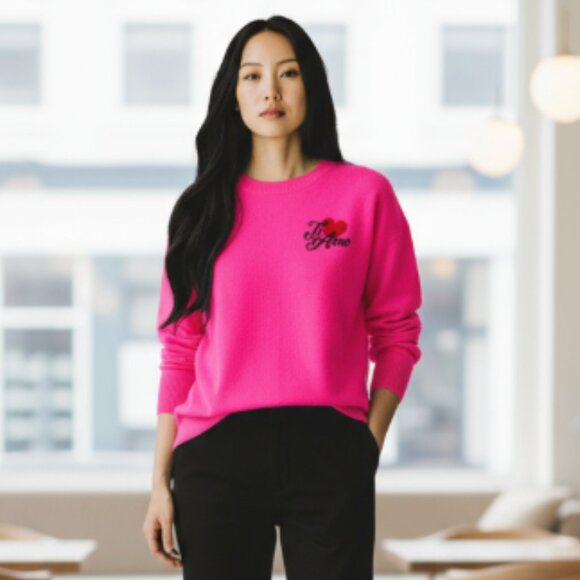 NWOT AQUA 100% Cashmere Ti Amo Crewneck Sweater - Exclusive - Picture 1 of 15